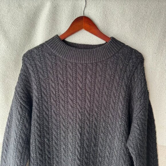 Moussy Mock Neck Knee Lenght Cableloose Knit Sweater Dress Black Fits Large Edgy - Picture 5 of 16